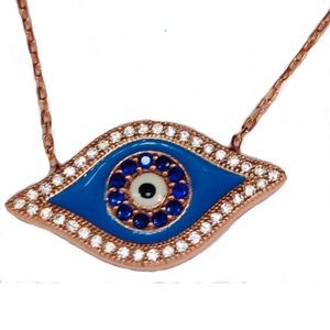 Sterling Silver Rose Gold Plated Evil Eye Enamel Necklace